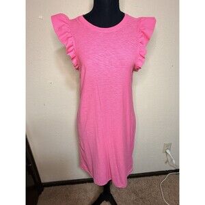 Nation LTD Women's Pink Ruffle Sleeve 100% Pima Cotton Midi Summer Dress Size S